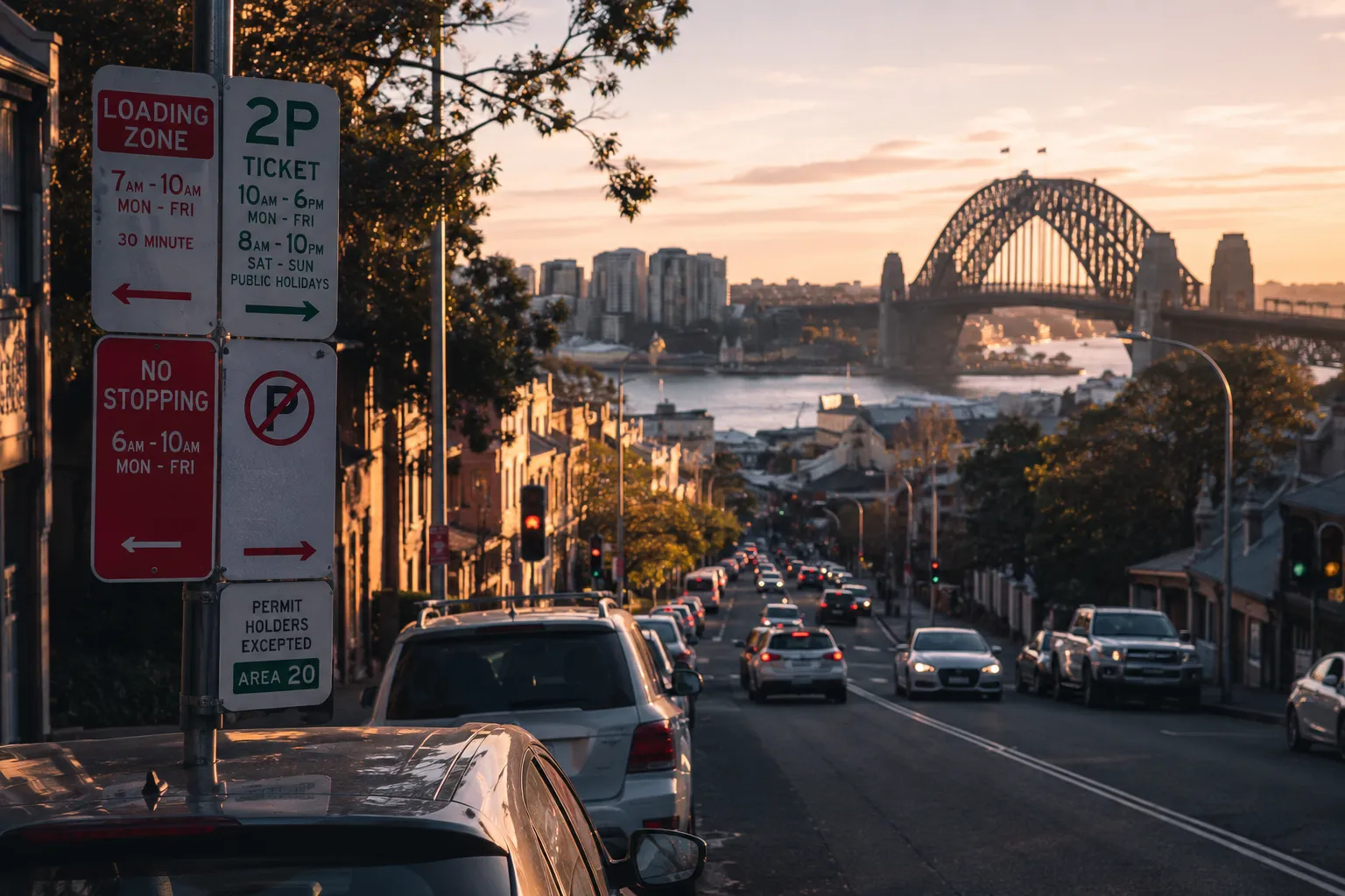 A parking map of Sydney with highlighted streets and highlighted parking zones on mobile