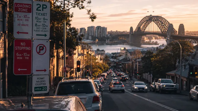 A parking map of Sydney with highlighted streets and highlighted parking zones on mobile