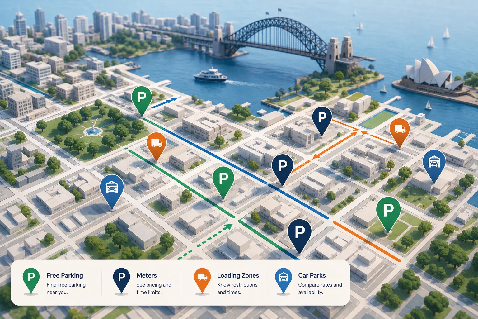 Sydney drivers slowing, scanning for signs, and checking for parking restrictions on city streets