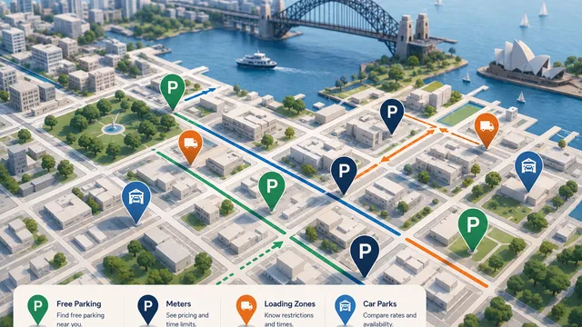 Sydney drivers slowing, scanning for signs, and checking for parking restrictions on city streets